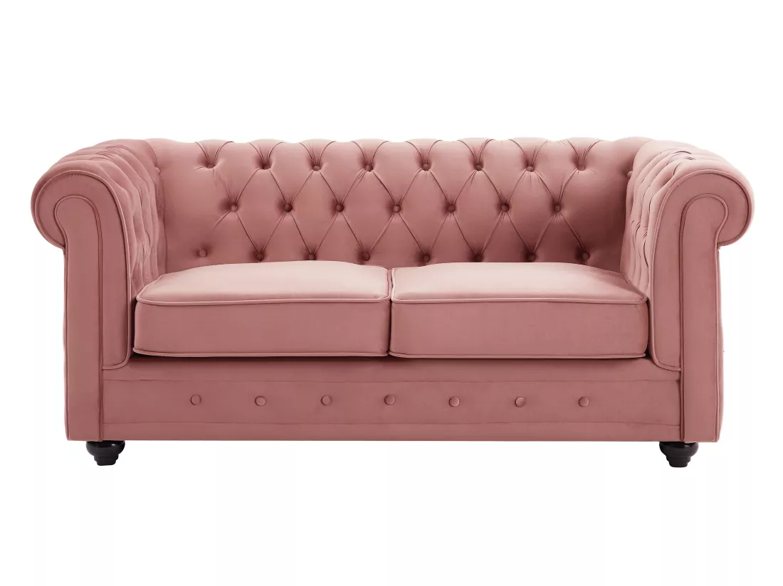 Canapé 2 places en velours rose pastel CHESTERFIELD