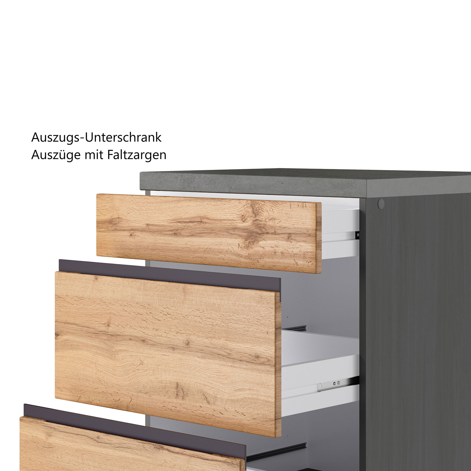 Küchenblock TURIN - Wotan Eiche-Graphit - mit E-Geräten - Glaskeramikkochfeld - 330 cm
