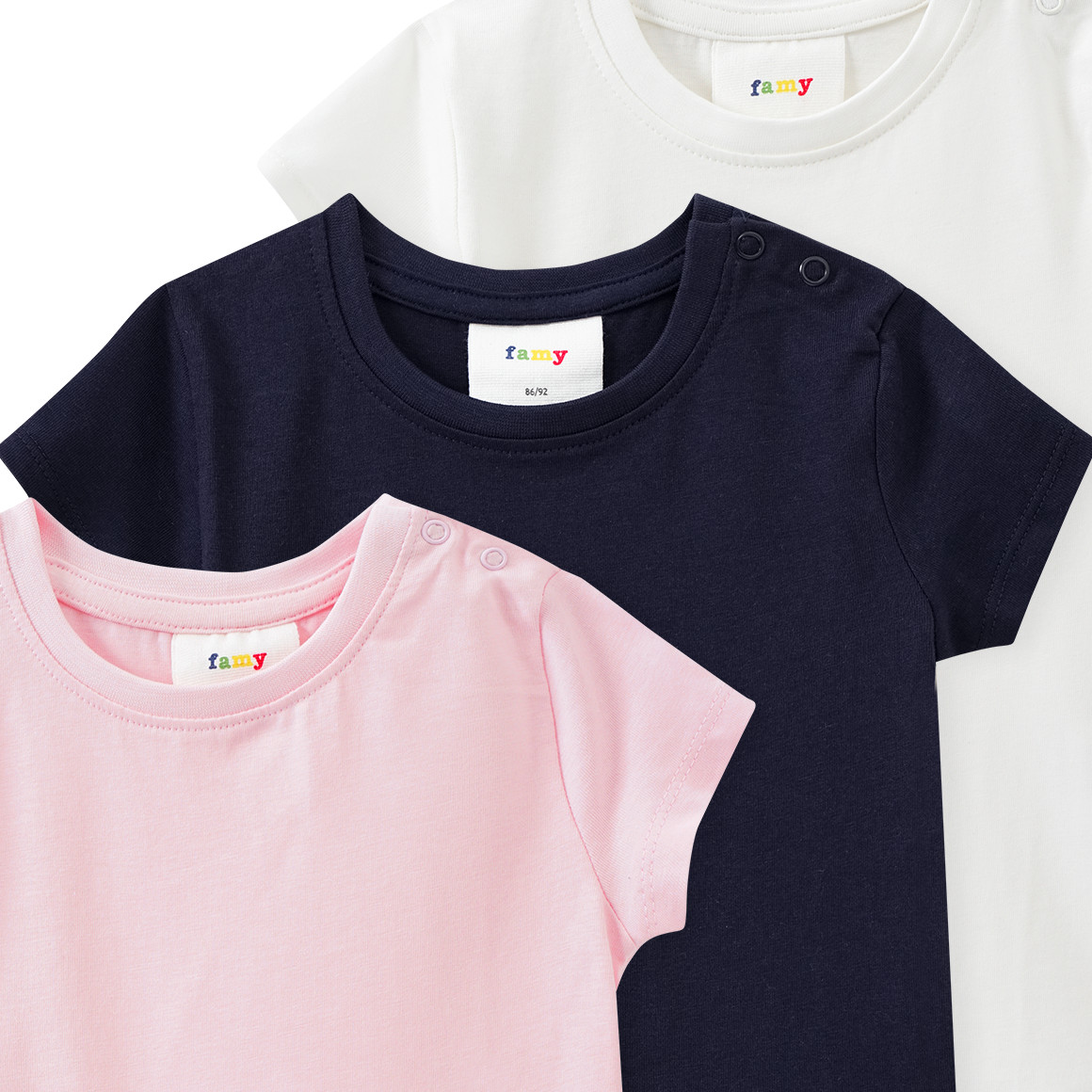 Famy 3 Baby T-Shirts im Basic-Look hellrosa / weiss / dunkelblau