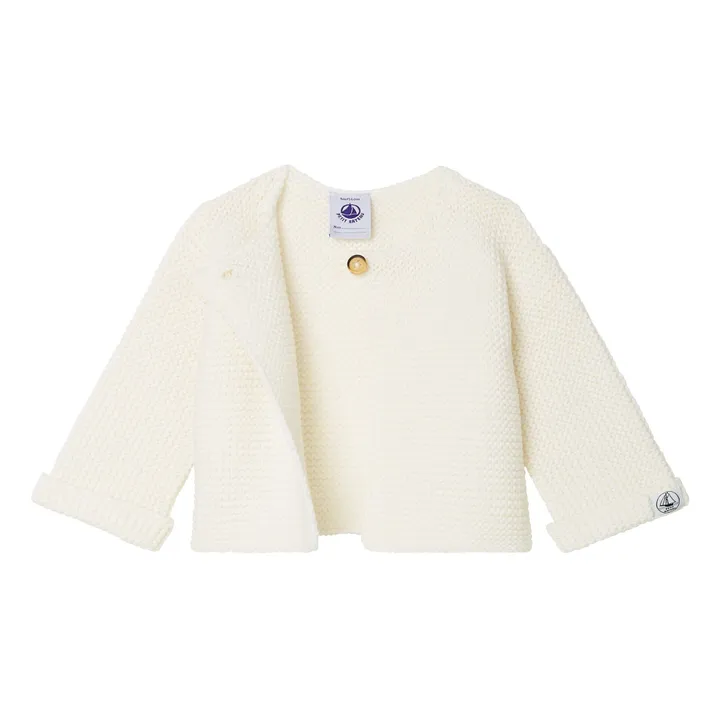 Petit Bateau Gilet Tricot Point Mousse Fabalero Coton Bio | Blanc
