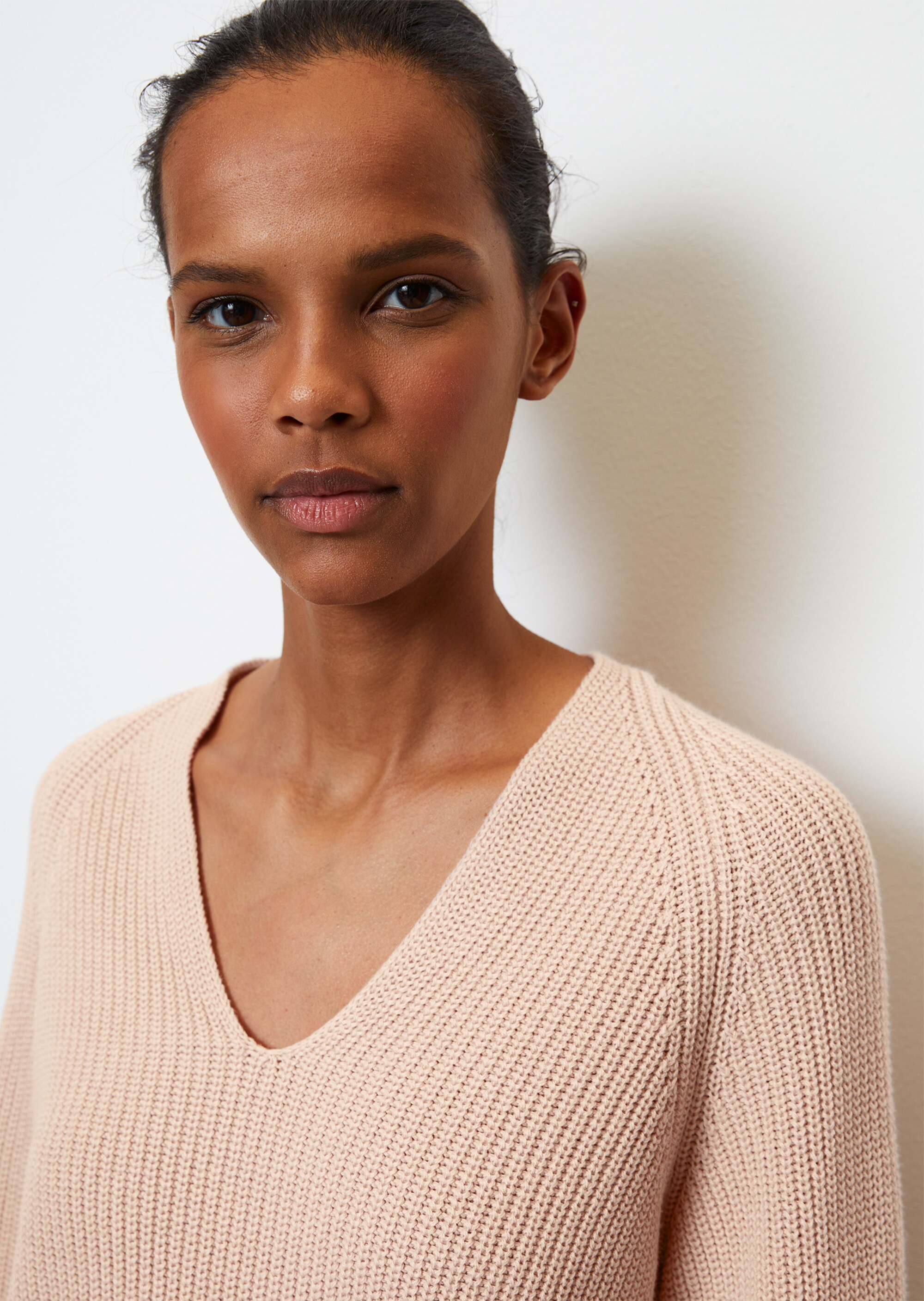V-Neck-Strickpullover relaxedaus schwerem Baumwoll-Garn
