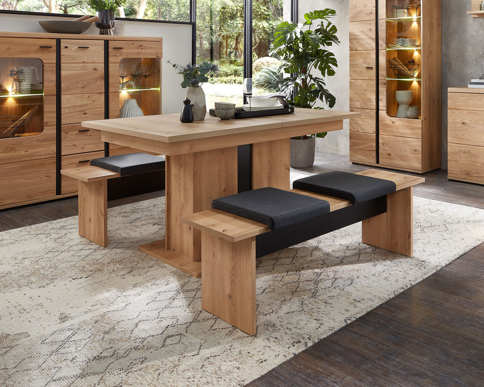 Esstisch Sonos II Tischplatte Altesche massiv gebürstet / Old Artisan Oak Melamin 140(190)x76x90 cm
