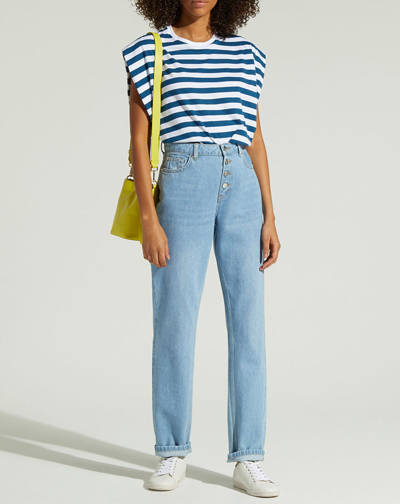 Galeries Lafayette Jean en Coton Bio Capri boutons bleu clair