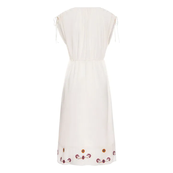 Alma Deia Robe Kaftan Brodée en Coton Bio | Blanc cassé