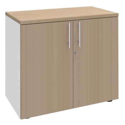 Armoire basse IDRA/DUAL - H72 x L80 x P47 - 2 portes - Corps blanc - Dessus et portes imitation Chêne clair