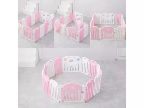 Parc bébé plastique pliable 12+2, avec Porte et Planche à Jouets Parc Centre d'activités, 128×128cm Parc Enfant - Rose