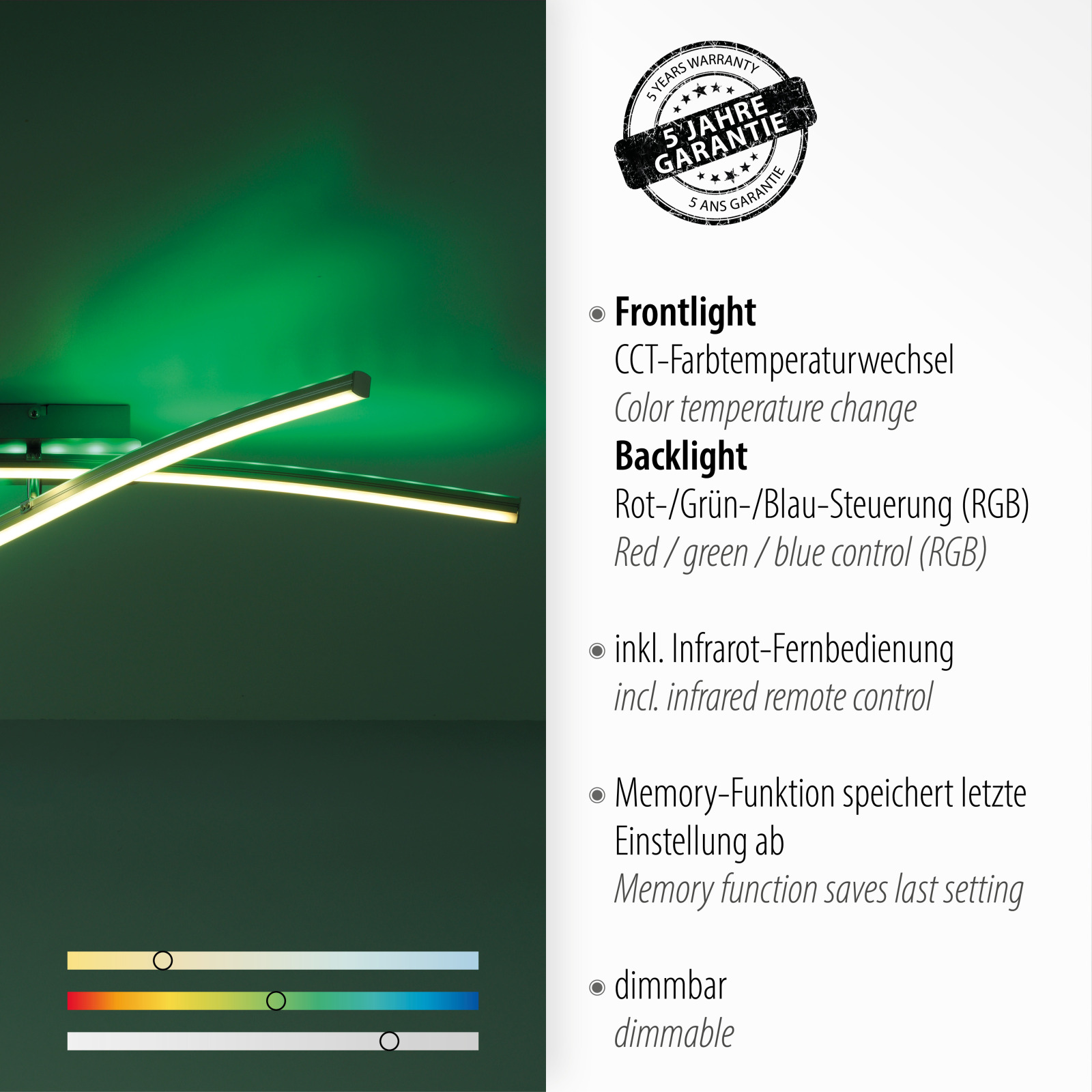 LED-Deckenleuchte - Stahl - dimmbar - RGB - 80,5 cm breit