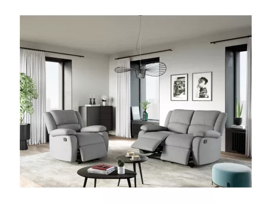 Fauteuil Relaxation 1 place Léo en Tissu - Gris clair - L88 x 93 x 96cm - Loungitude