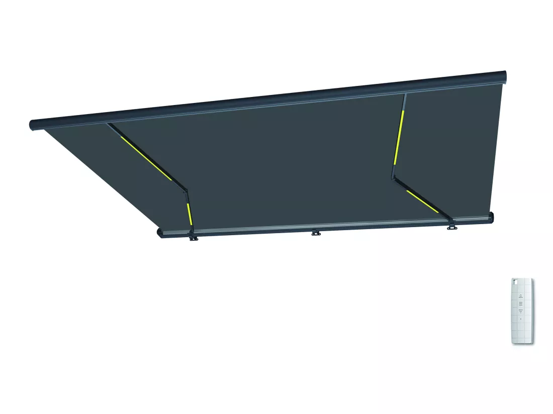 Store banne motorisé à leds avec coffre intégral 4 x 3,5 m toile acrylique anthracite - GALAXA