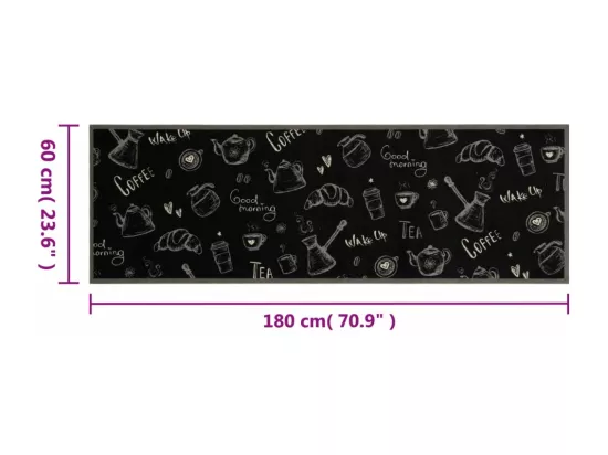 Tapis de cuisine lavable imprimé Morning noir 60x180 cm velours