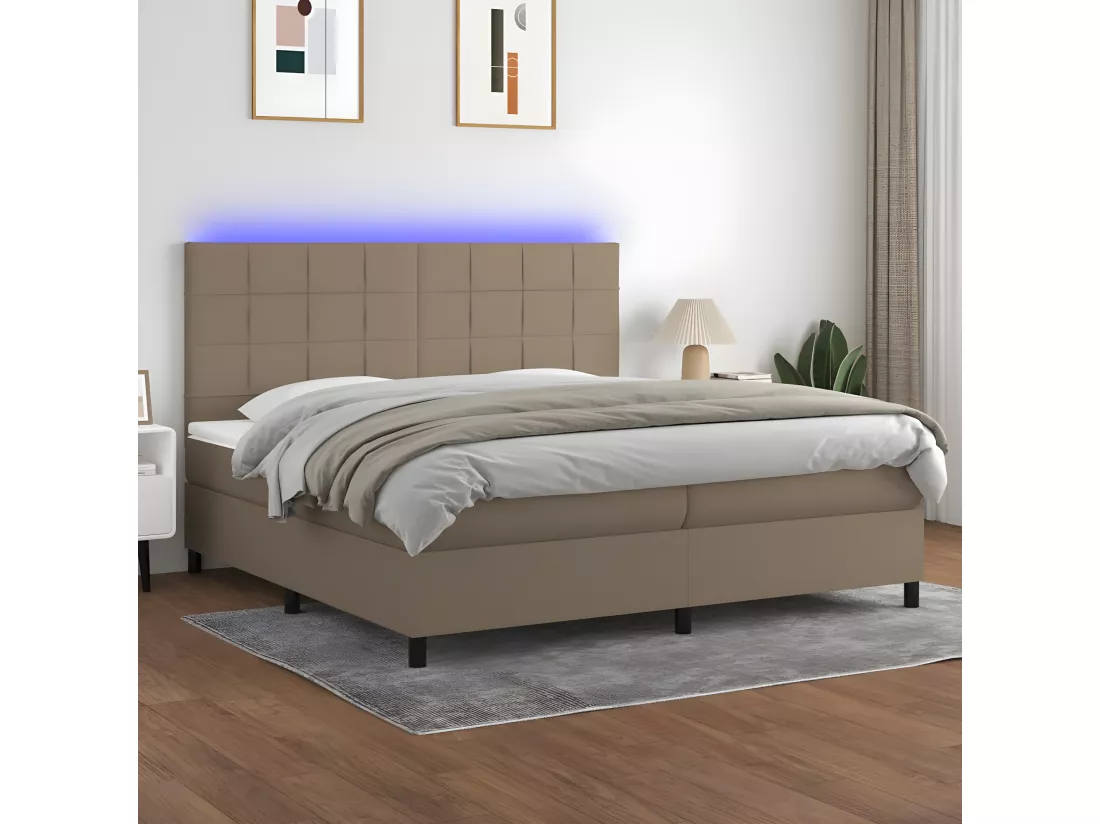 Sommier tapissier et matelas et LED Taupe 200x200 cm Tissu