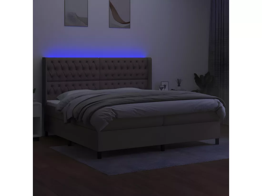 Sommier tapissier et matelas et LED Taupe 200x200 cm Tissu