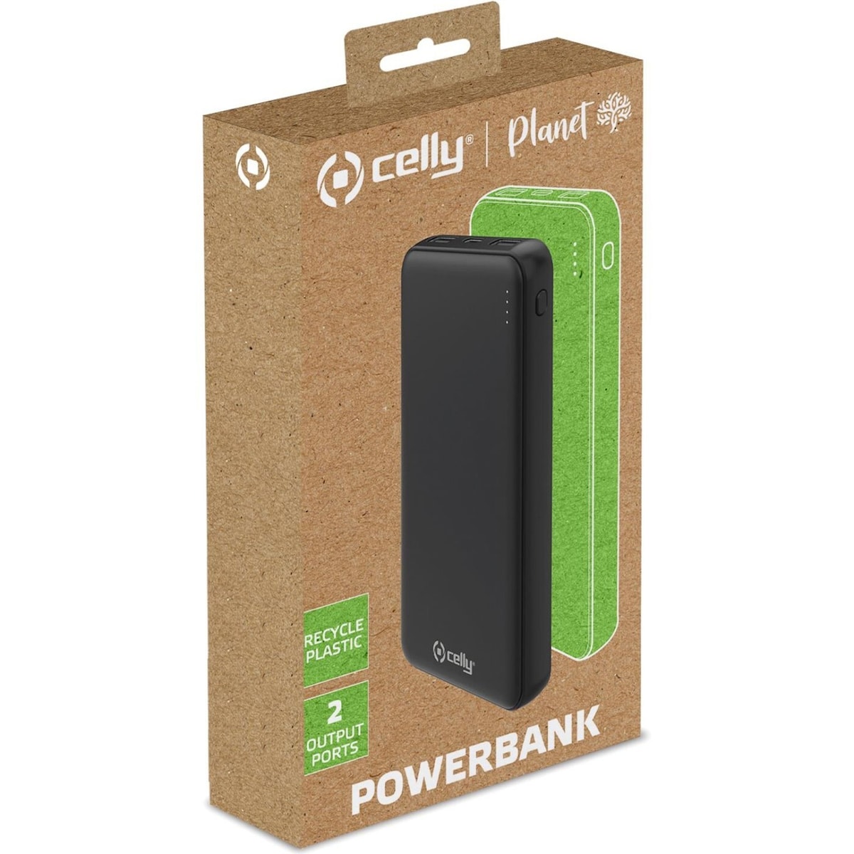 Celly Planet Powerbank 10.000 mAh av 100% återvunnen plast Svart
