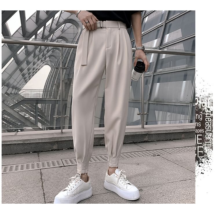 Loansk - Mid Rise Plain Cropped Baggy Dress Pants