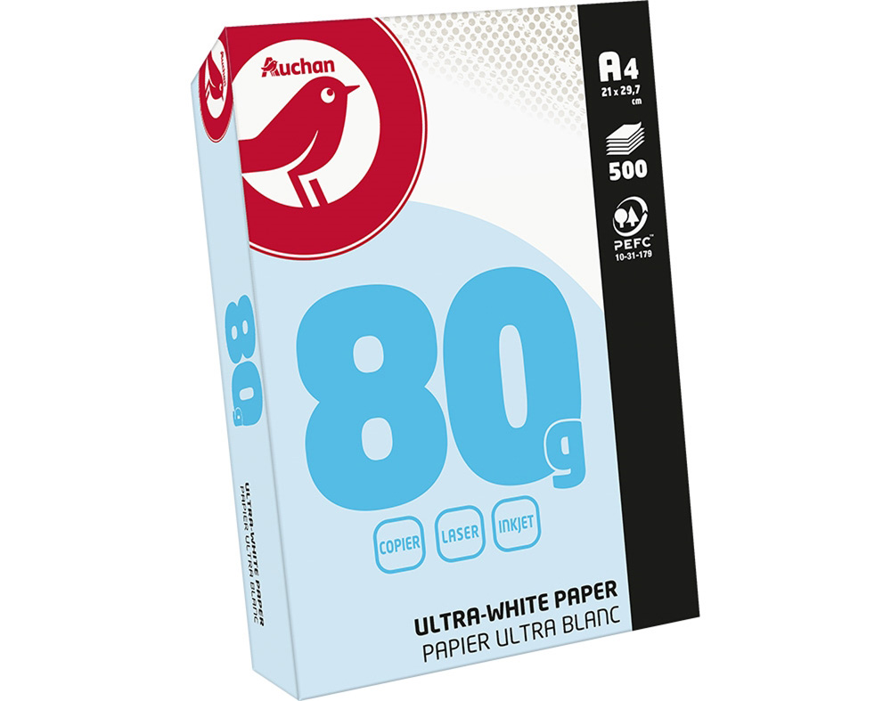 RESMA DE PAPEL A4 AUCHAN ULTRABRANCO 80G 500 FOLHAS
