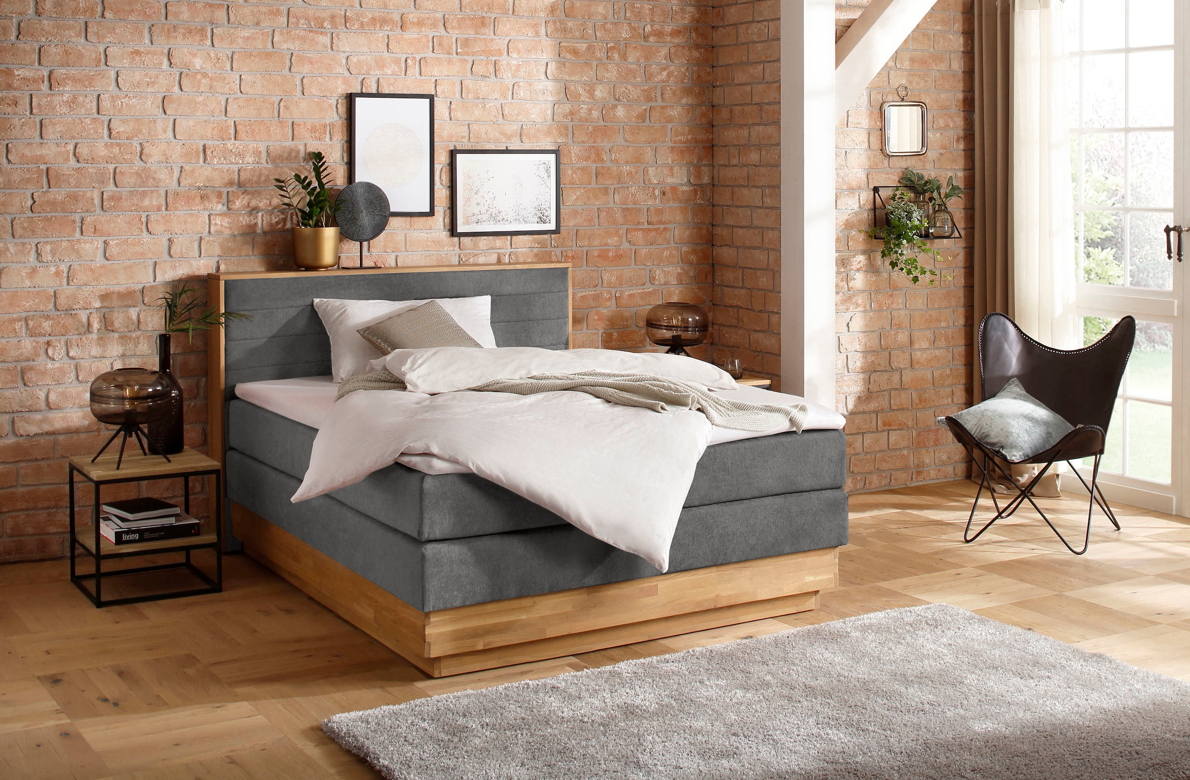 Home affaire Boxspringbett »Cavan« Eiche, inkl. Bettkasten & Topper, verschiedene Härtegrade (auch H4)