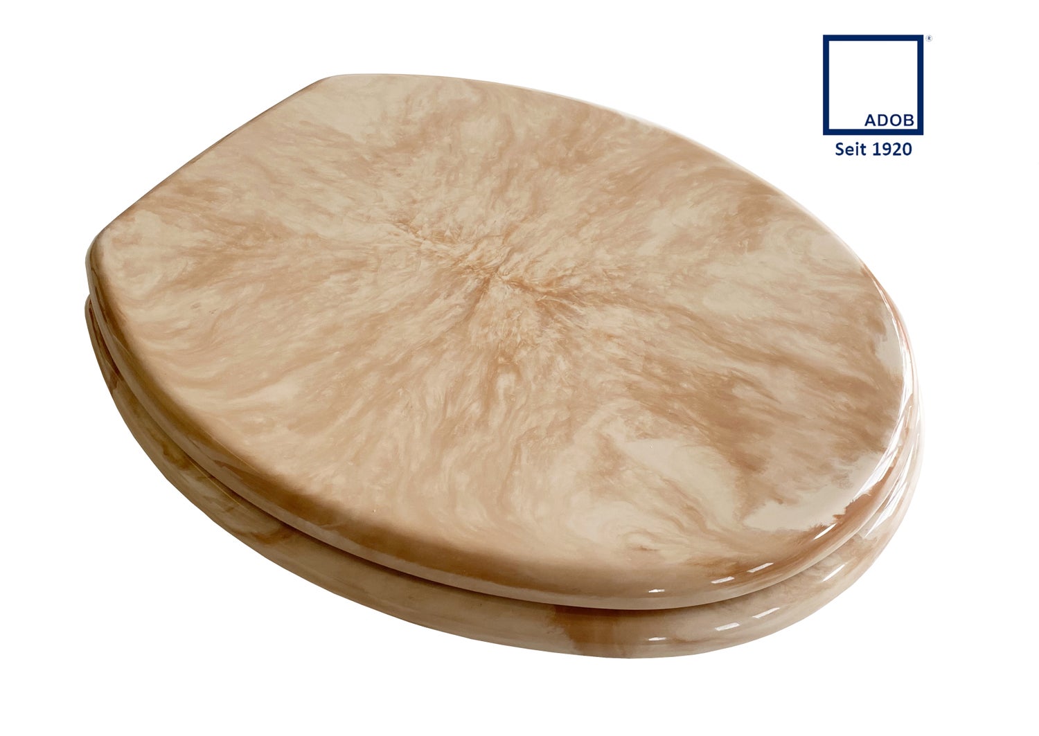Toiletzitting in beige marmer, zware polyester toiletzitting met houten kern, roestvrijstalen scharnieren