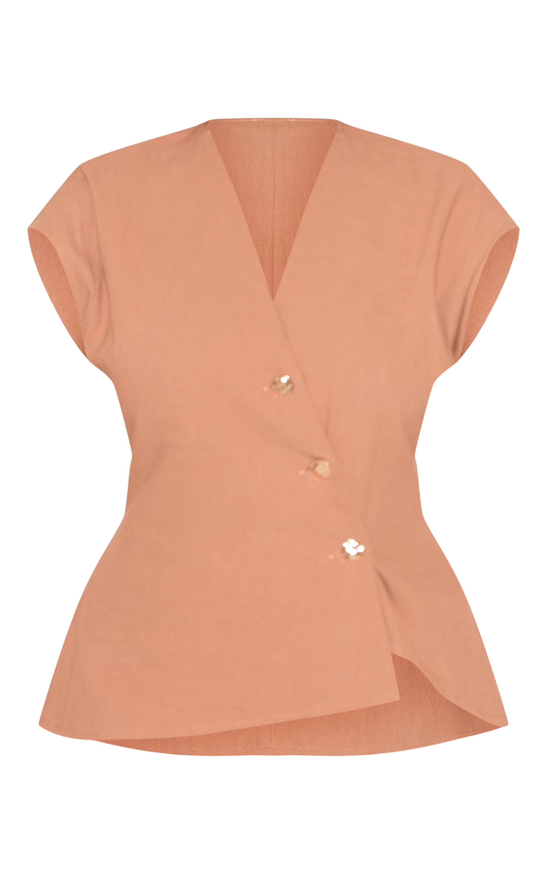 Moka Gilet Ajustable À Boutons Martelés Dorés Asymétrique Effet Lin Shape