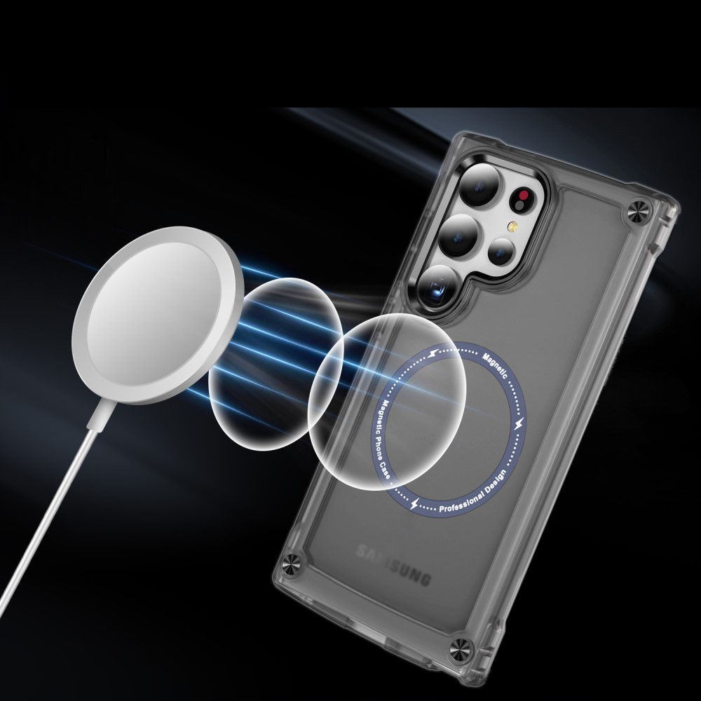 Samsung Galaxy S25 Ultra Hardcase Hülle mit Air Cushion Fallschutz MagSafe-Modul - Schwarz / Transparent