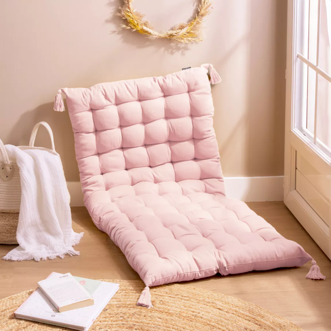 Matelas de sol coton (120 x 60 cm) Pixel Rose poudré