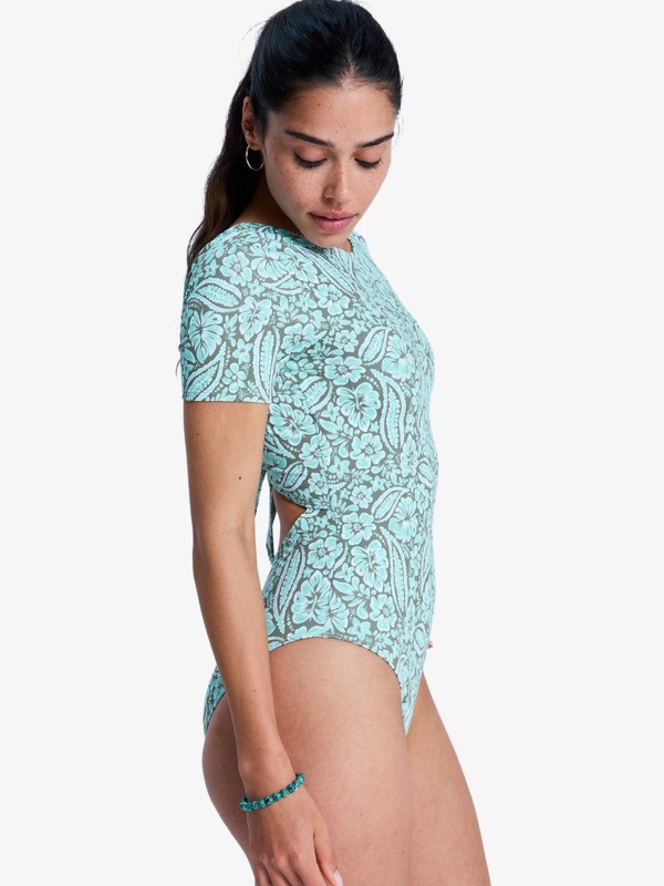 Sun Babe Maillot une pièce à manches courtes Vert Femme