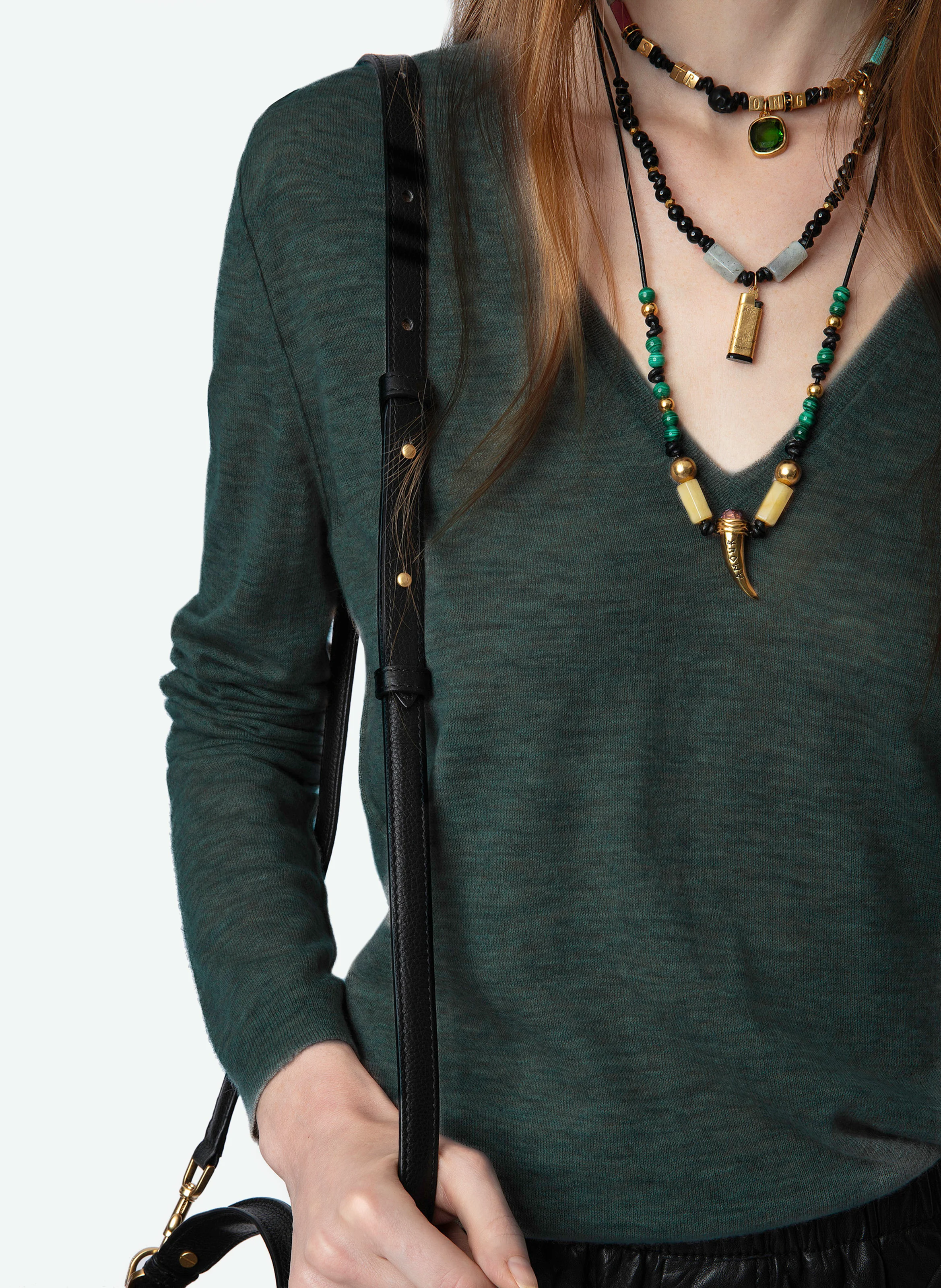 RIVY - Pull droit col V en cachemire | Vert