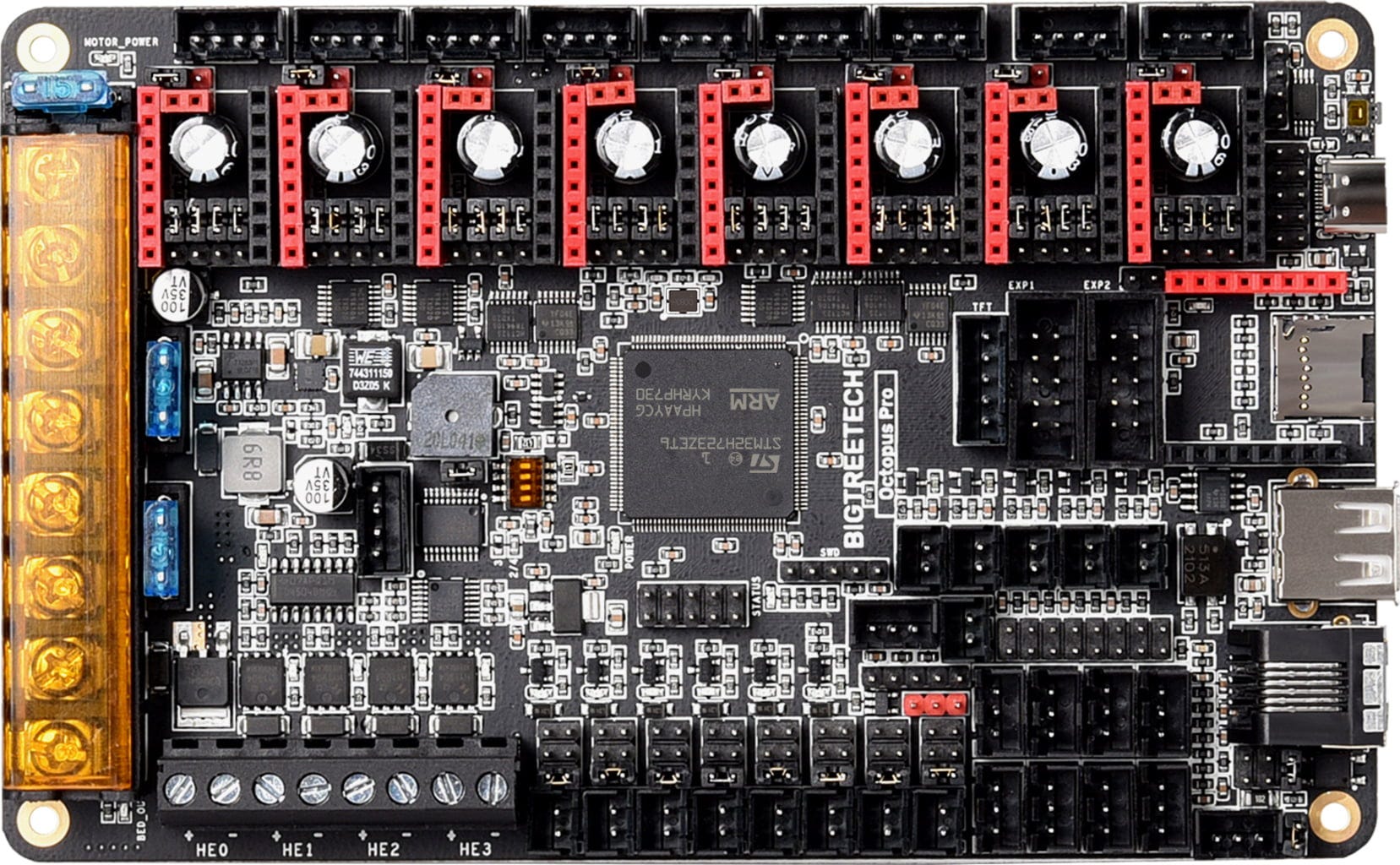 BIGTREETECH  Octopus Pro, H723    Leistungsstarkes Mainboard mit optional einstellbarer Spannung bis max. 60 Volt