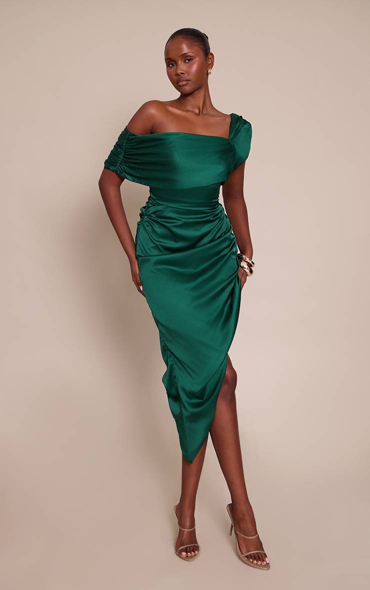 Vert Emeraude Robe Bardot À Ourlet Asymétrique