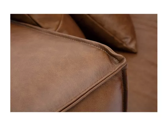 Canapé vintage 3 places cuir marron et bois noir COBAIN