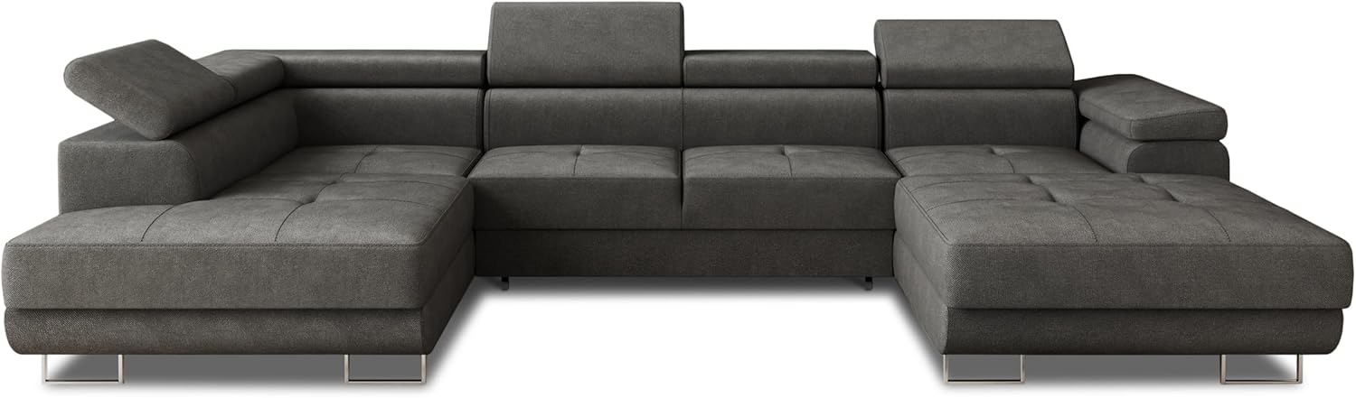Sofnet Wohnlandschaft Caris U mit Schlaffunktion und einstellbare Kopfstützen, Ecksofa mit Zwei Bettkästen, Couch, Sofa, Bettsofa (Graphit (Kronos 22), Ecksofa Rechts)