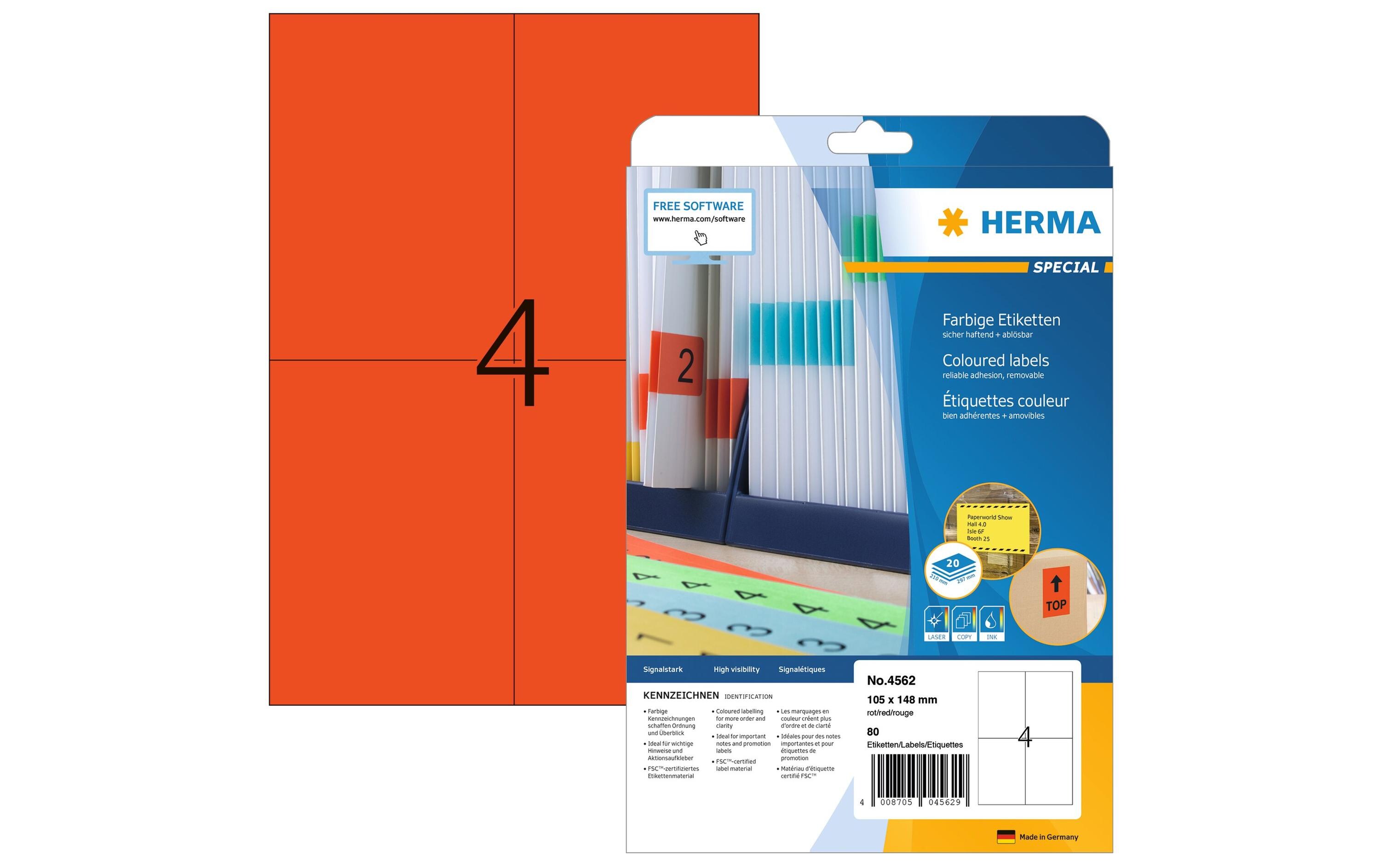 Universal-Etiketten Premium, 10.5 x 14.8 cm, 80 EtikettenRot gefärbte Etiketten zum Selbstbeschriften oder für den Drucker