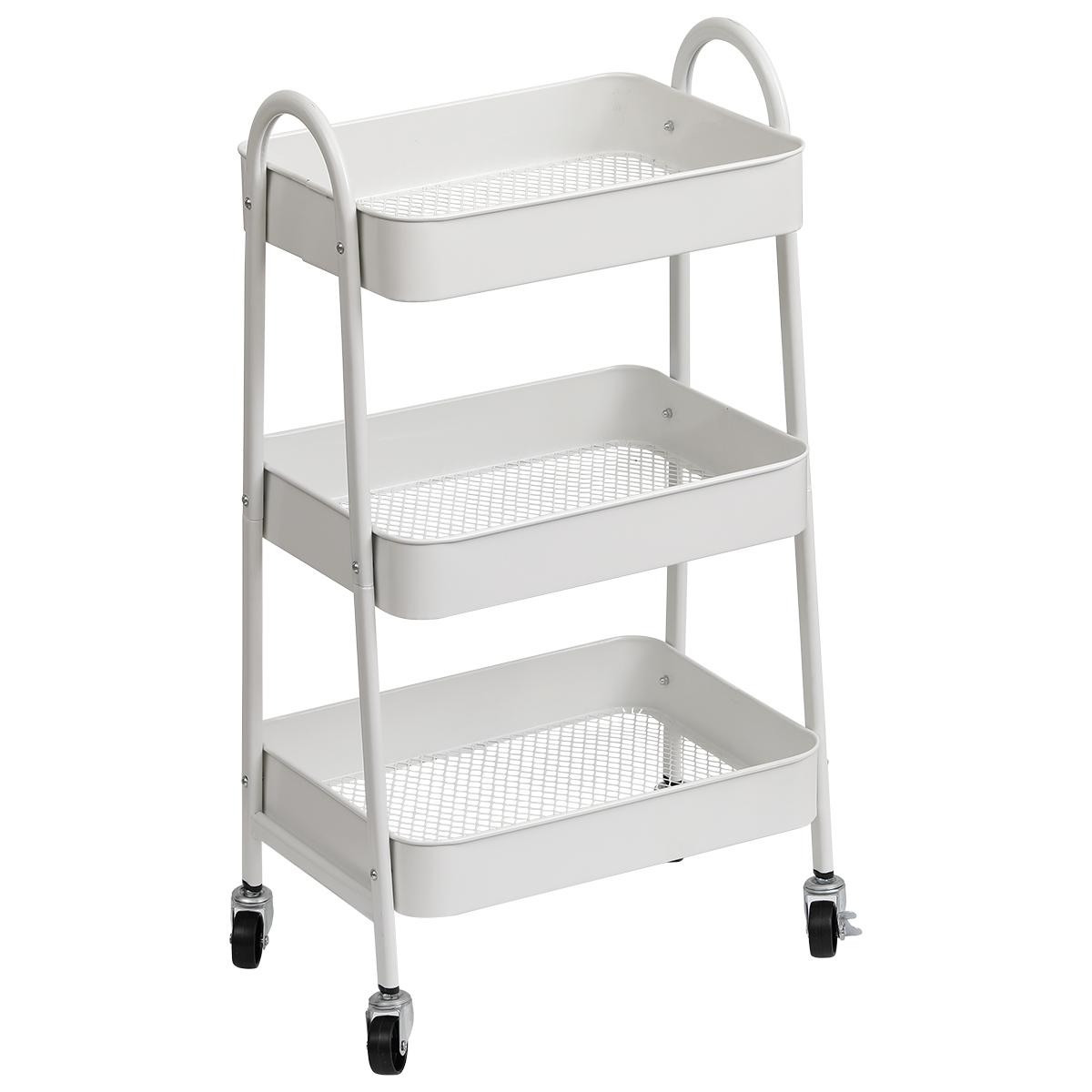 DESSERTE METAL SUR ROULETTES 3 NIVEAUX BLANC