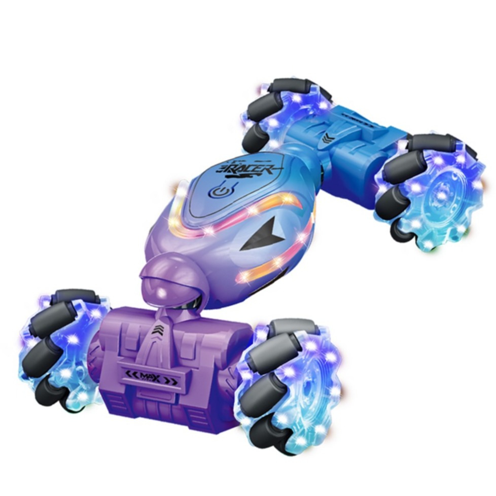 (22x13cm) Ferngesteuertes 2.4GHz RC Spielzeug Auto Stunt Car mit 360° Drehung / LED Licht / Sound Effekte (Batteriebetrieben) - Blau / Lila