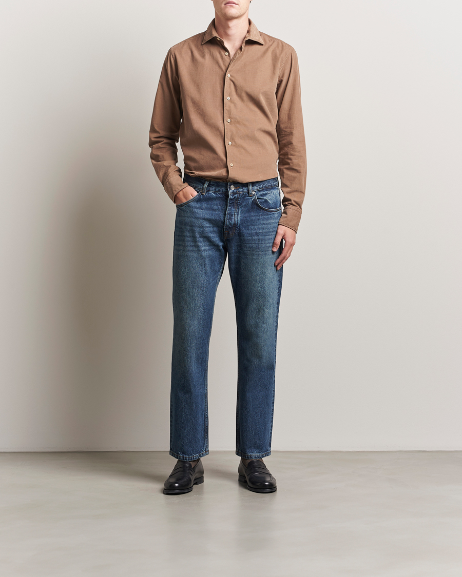 Stenströms Regular Fit Cut Away Cord Shirt Brown