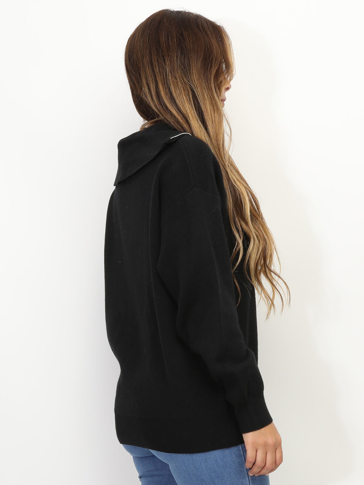 Pull à col montant zippé- Noir