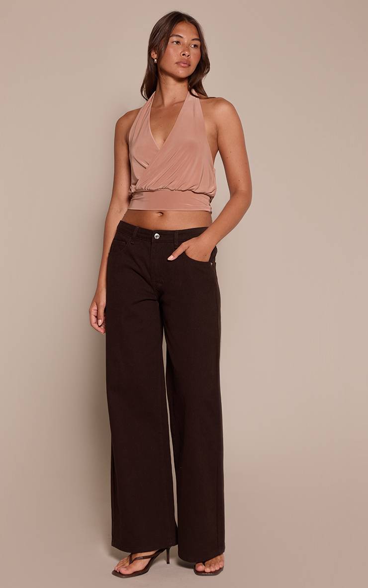 Taupe Top Dos-nu Fluide Et Ample À Col Licou