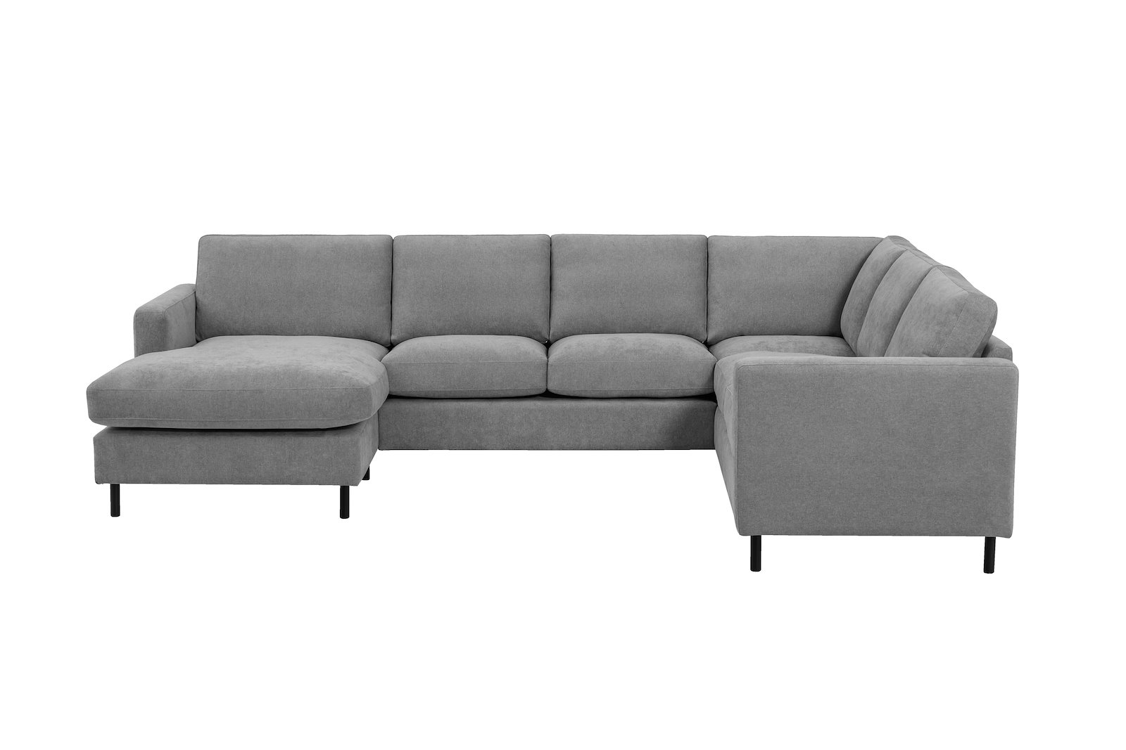 Viken U-sofa Sjeselong venstre, 2-seter og 2-seter høyre. Tekstil Storm 3/3 Warm Grey. Arm B og ben 1. Med duntopp