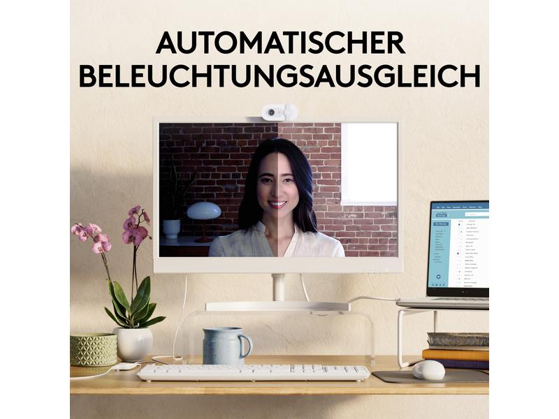 Logitech Brio 100 Weiss Full HD-Webcam mit integrierter Abdeckblende