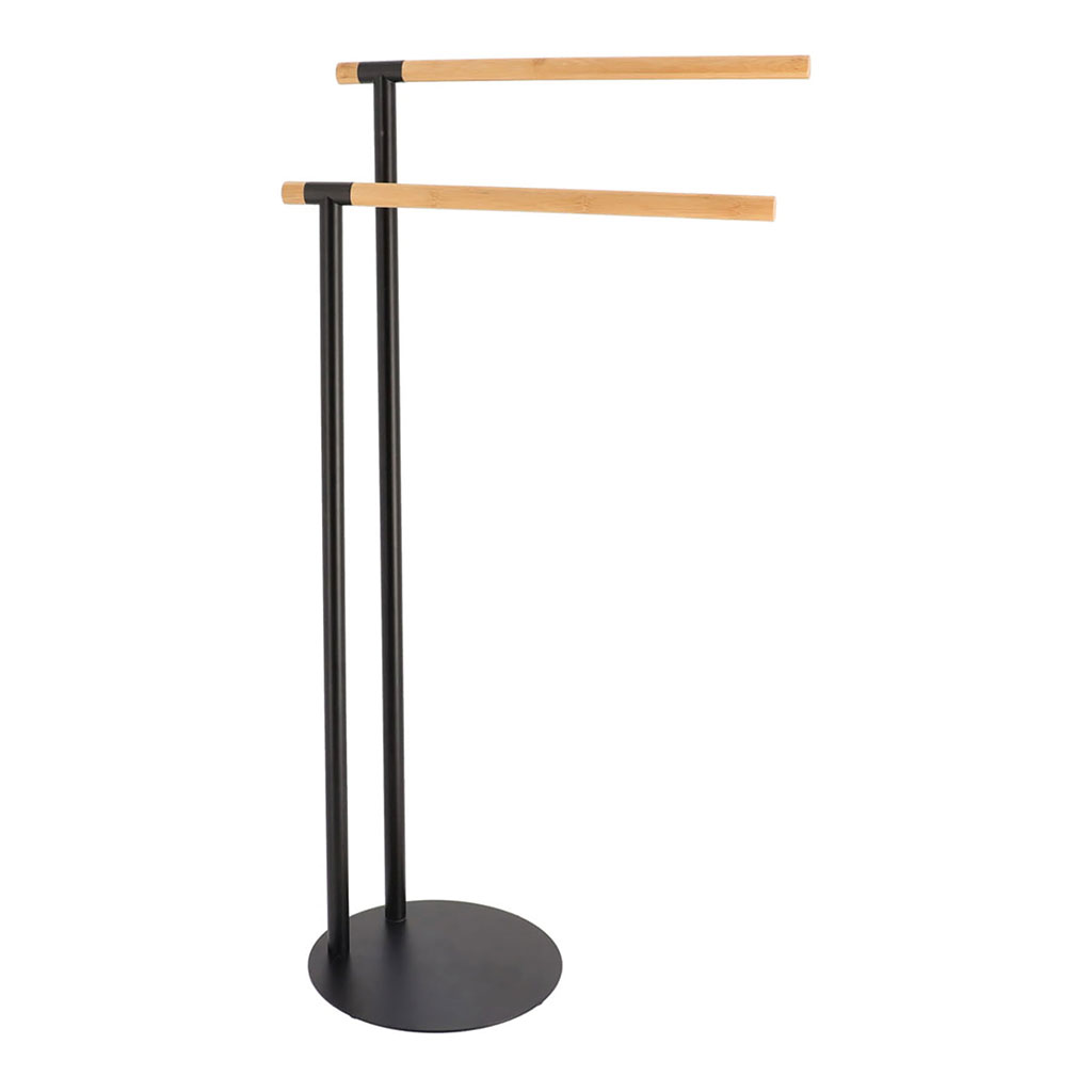 Porte serviette à deux barres noir bois 39.5x77.5x22cm