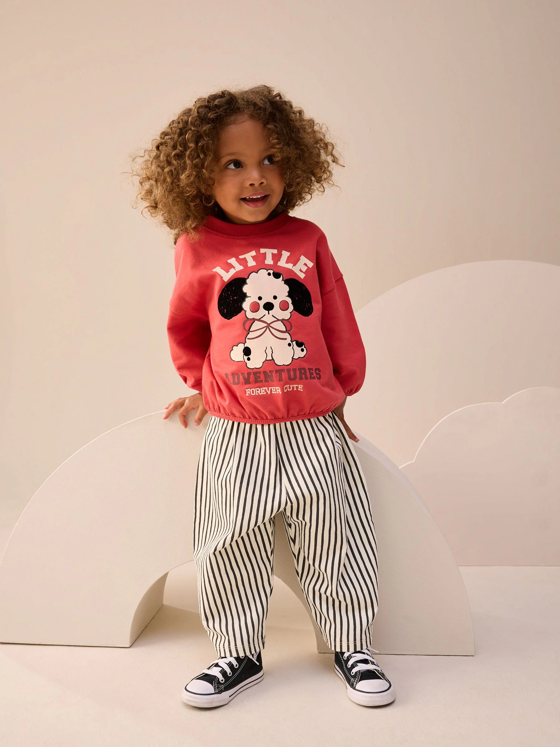 Rood met hond - Set met top met lange mouwen en broek met wijde pijpen (3mnd-7jr)