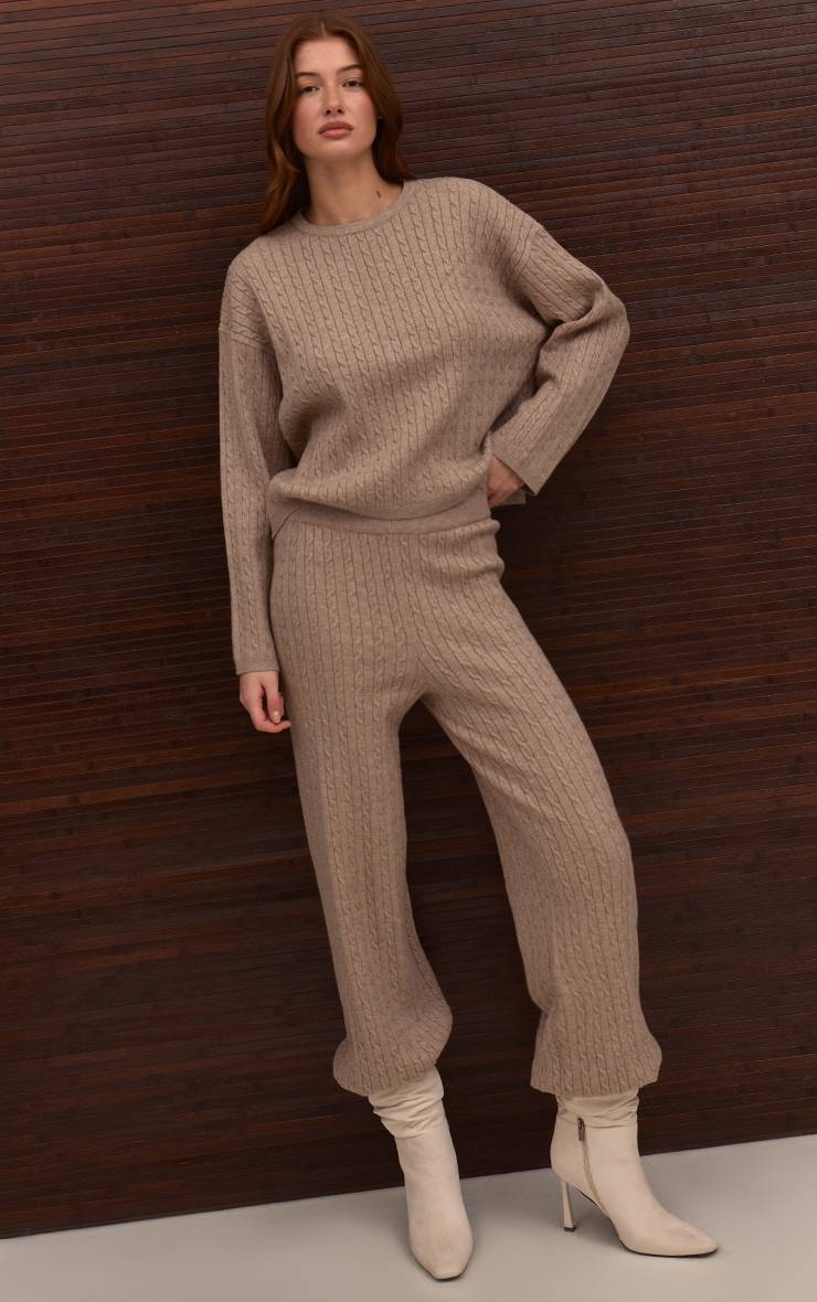 Gris Pierre Pantalon Large En Maille Torsadée Baby Cable Chocolat