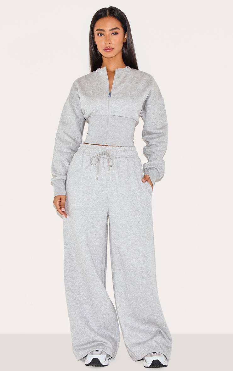 Gris Chiné Sweat Zippé Petite À Ourlet Élastiqué