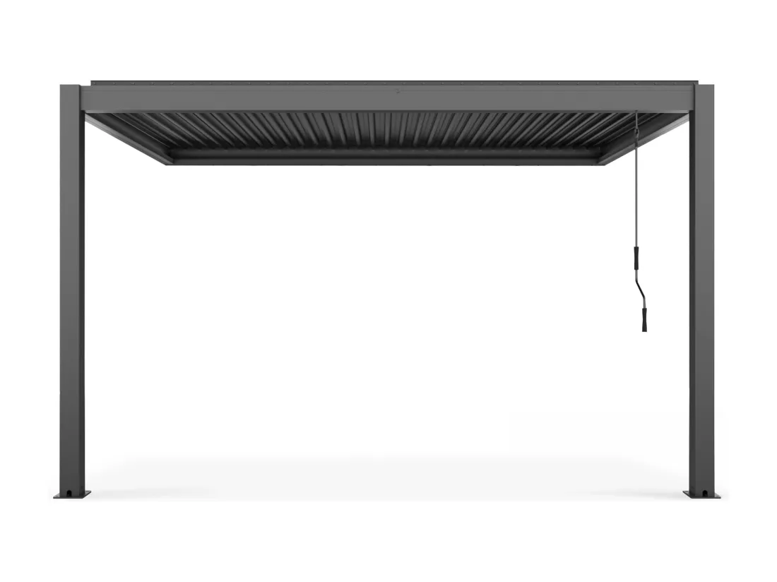 Pergola bioclimatique adossée grise 3x4m et 2 stores