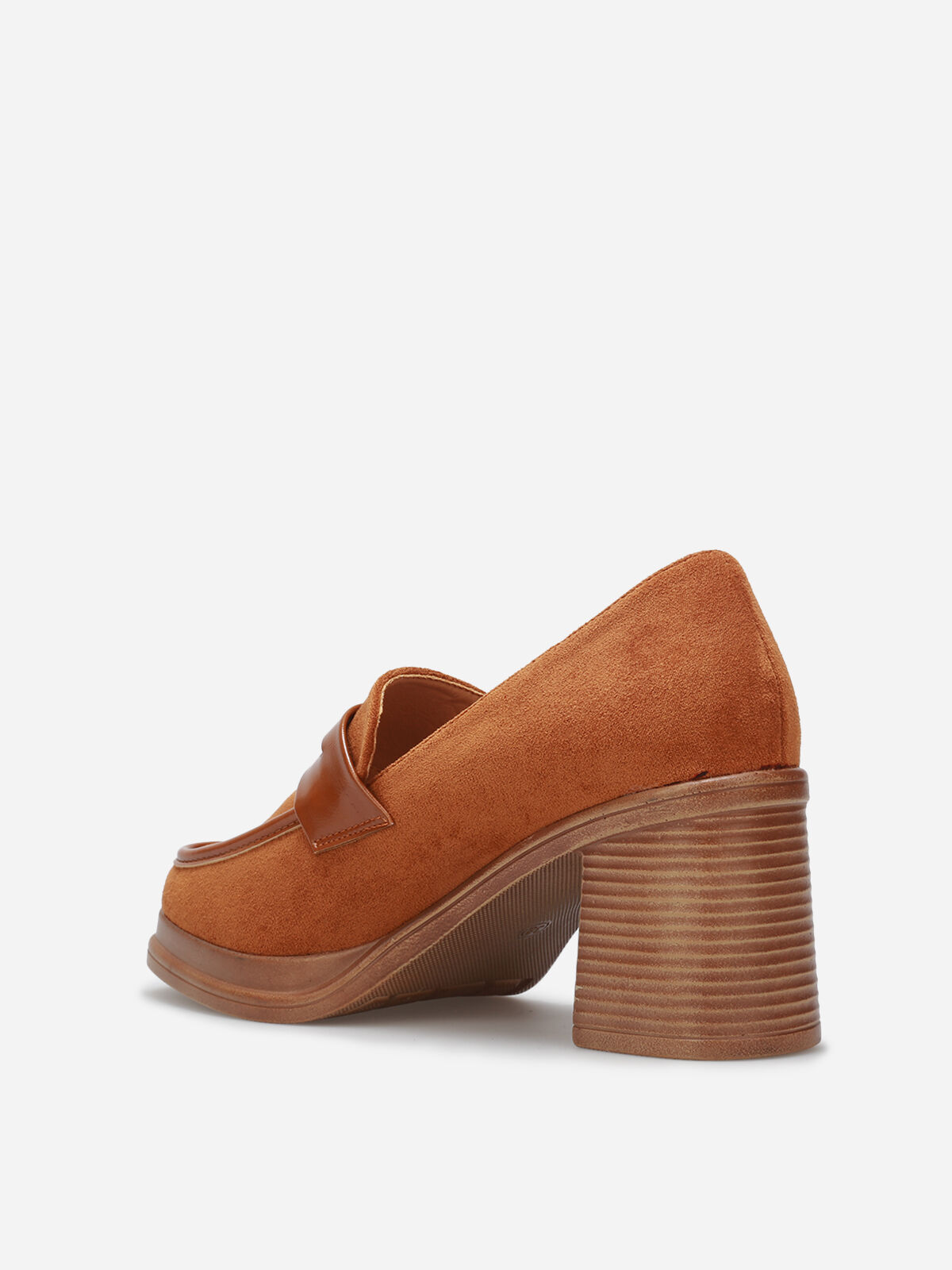 Mocassins bi-matériel à talon- Marron clair