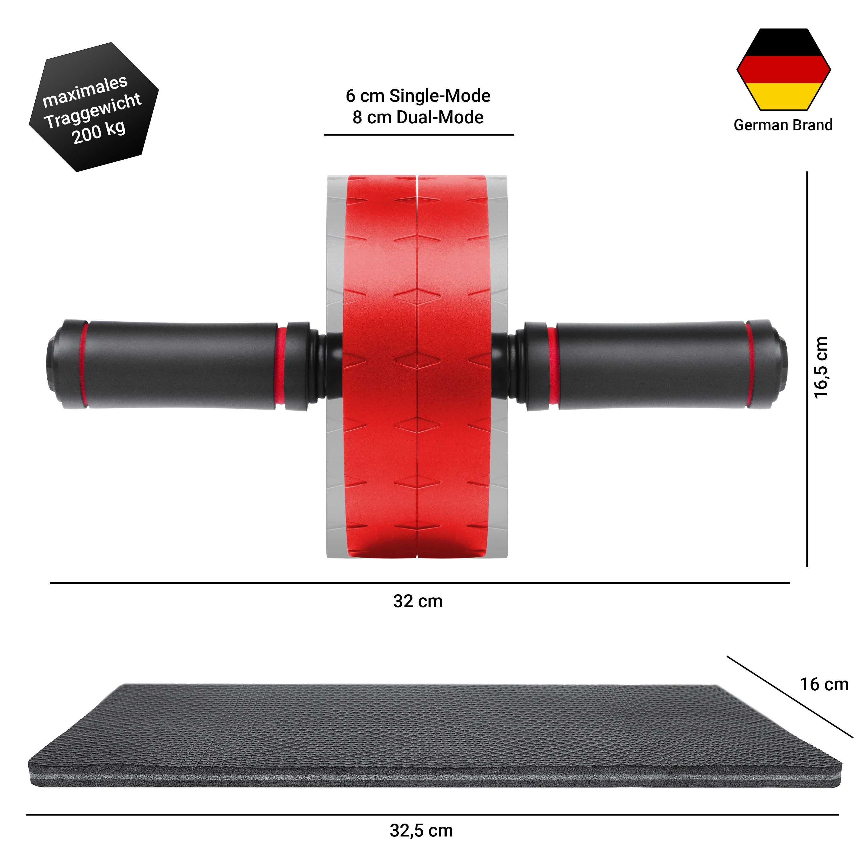 EliteAthlete® Bauchroller Bauchmuskeltrainer - Bauchtrainer für Zuhause - Bauch Weg Abdominal Trainer - AB Wheel Roller inkl. gepolsterter Kniematte - Rot
