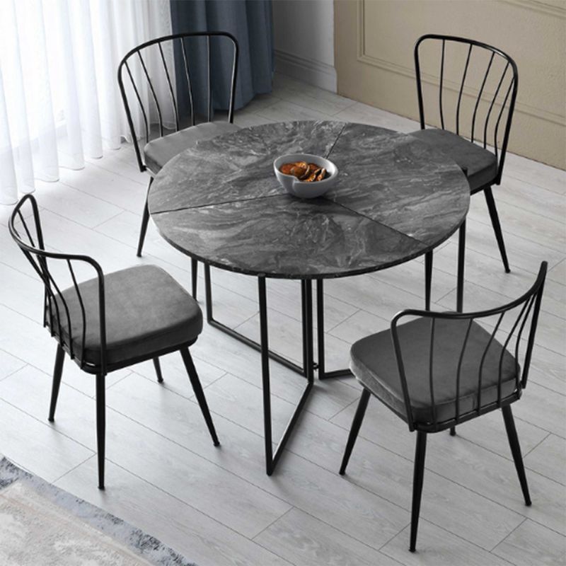 inklapbare ronde antraciet eettafel van 100 cm: Stijlvolle marmerlook