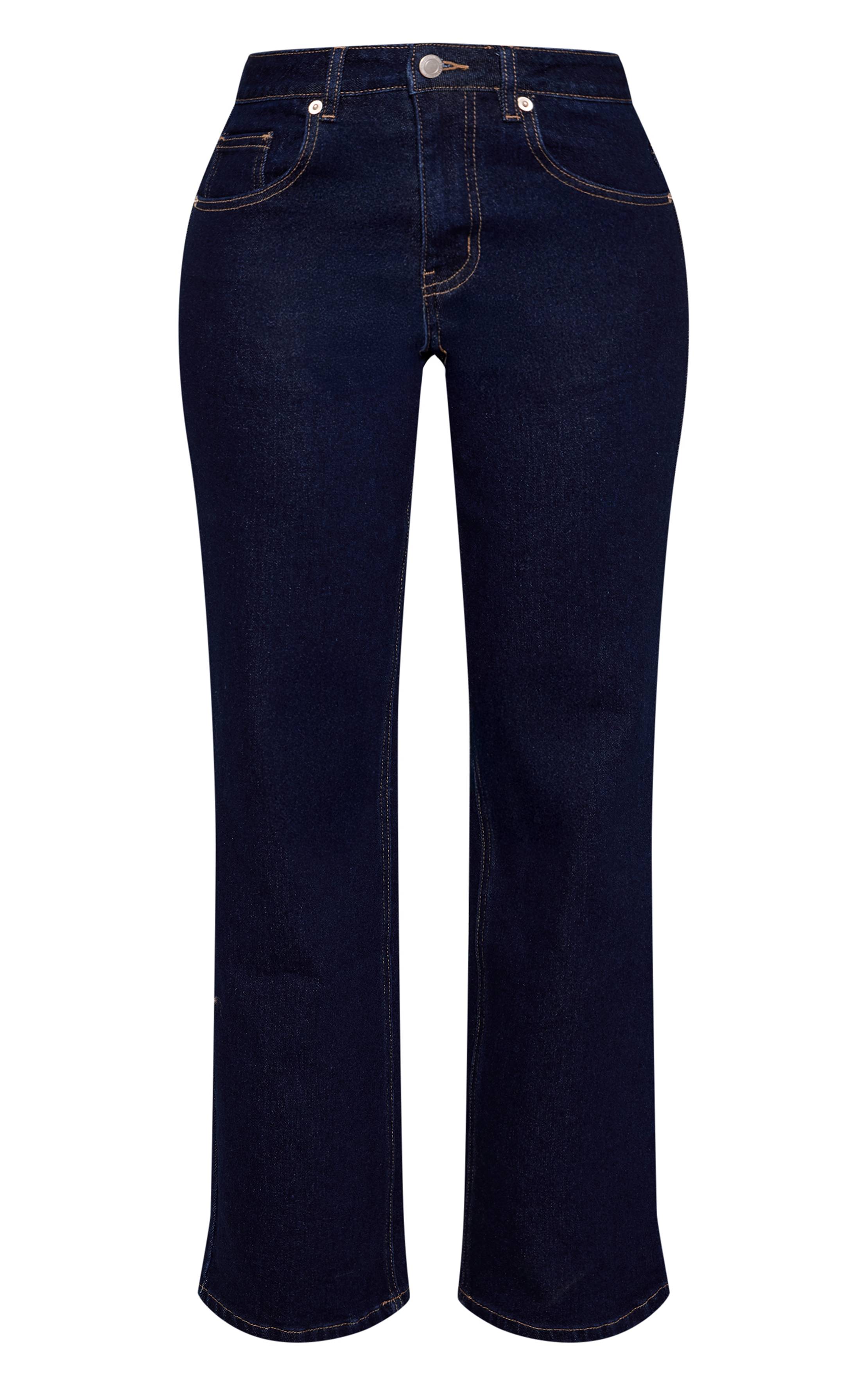 Bleu Indigo Jean Droit Taille Haute Stretch Gris Délavé Petite