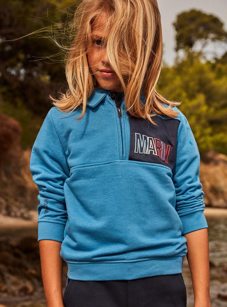 Sweat Marin bleu à col zippé