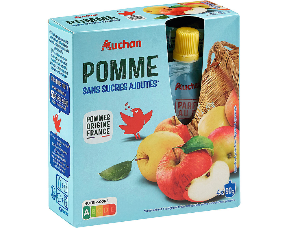 PURÉ AUCHAN MAÇÃ 360 G (4 X