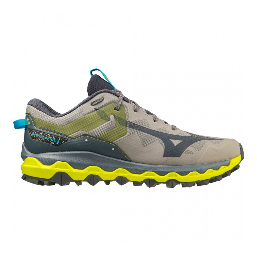 Mizuno WAVE MUJIN 9 - Chaussures trail Homme ghost gray/ombreblue/bolt (neon)